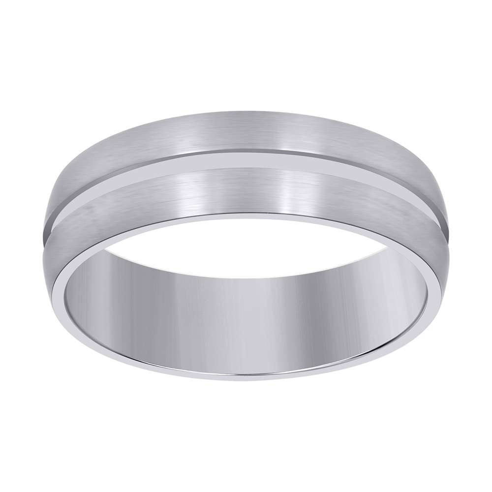 Stainless Steel Mens Center Grooved Side Brushed Size-9 Comfort-Fit Band Ring